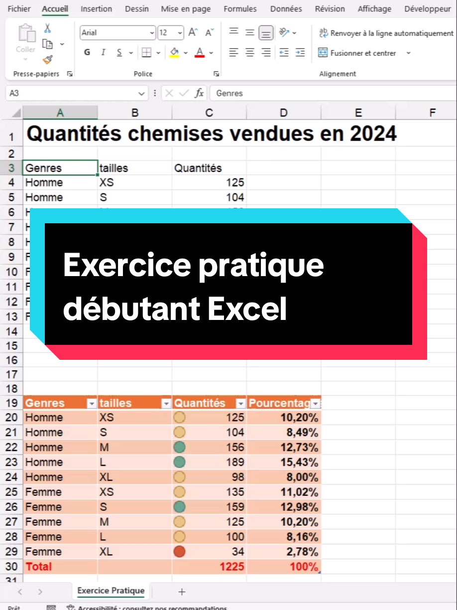 Exercice pratique débutant Excel #TutoExcel #Excel #ExcelTips #AstuceExcel #ExcelPourDébutants 