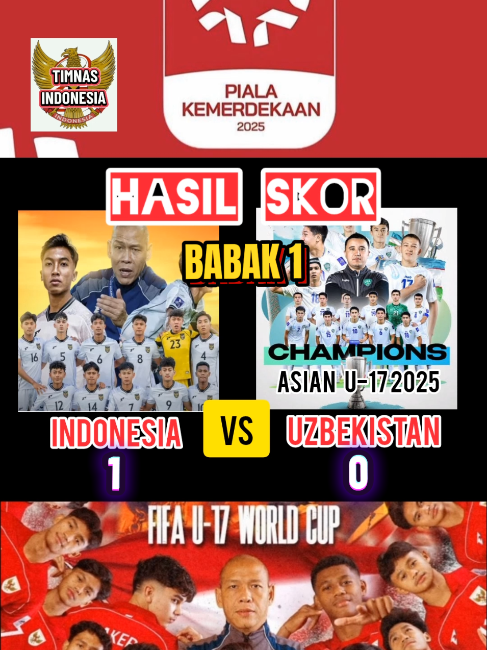 ➡️ LUAR BIASA PERMAINAN TIMNAS U-17 INDONESIA..! Sekor sementara Indonesia unggul oleh Uzbekistan juara ASIA 2025 dengan skor 1-0. Sungguh tidak menyangka permainan Indonesia sangat bagus dan setiap pertandingan ada progres yang signifikan. INDONESIA MENDUNIA #pialakemerdekaanu17  #pialakemerdekaan #indonesiavsuzbekistan #timnasu17 #sepakbola 