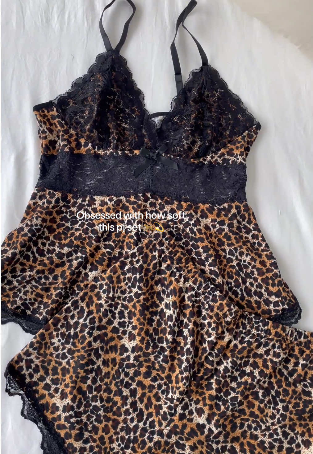 The leopard print cami + lace shorts perfect mix of sexy and cozy. #pajamas #piset #spotlight #tiktokmademebuyit #leaster #ithatgirl #cozyathome #summersale 