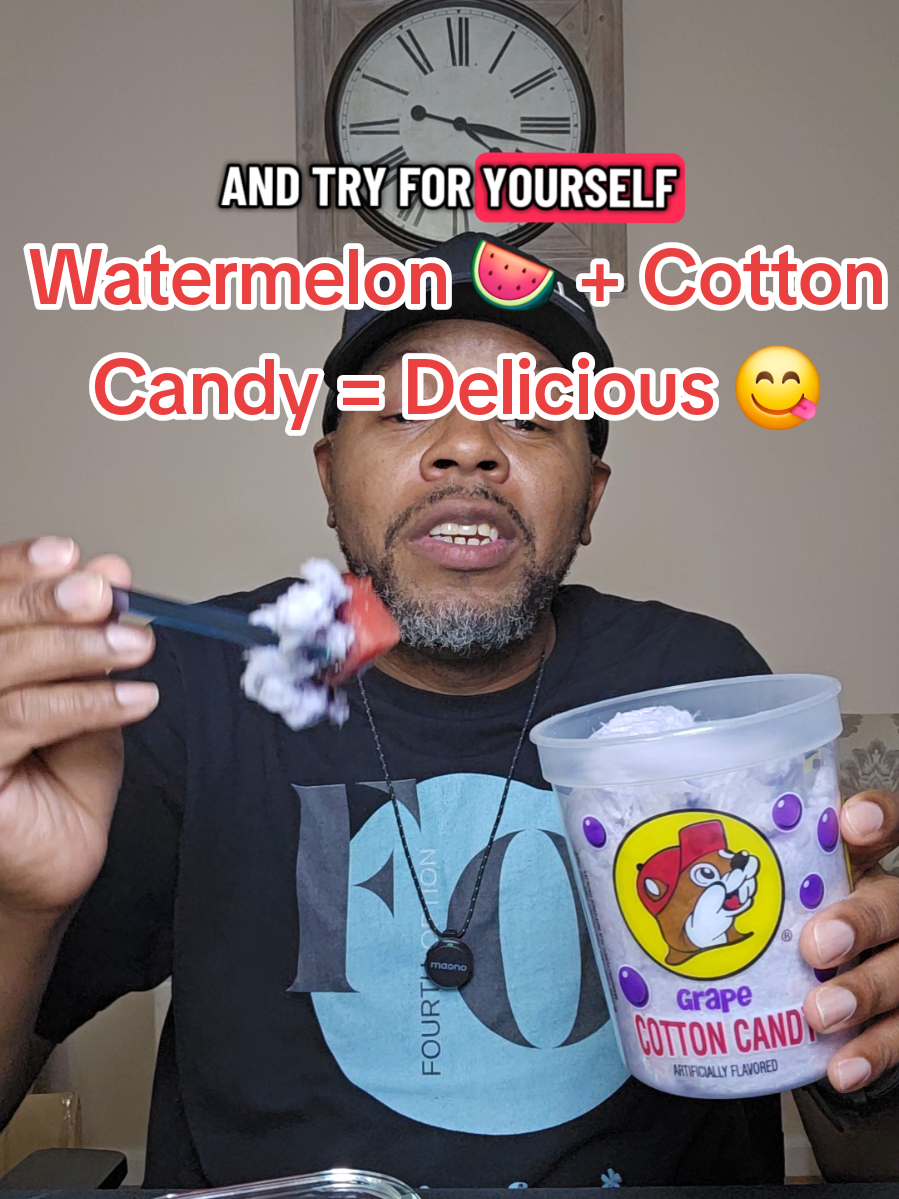 Don't judge me.... I'm trying something a little different. I made my own cotton candy watermelon 🍉 and it was freaking delicious 😋.  I enjoyed every bite finger free and mess-free using a Choaf. #choaf #watermelon 