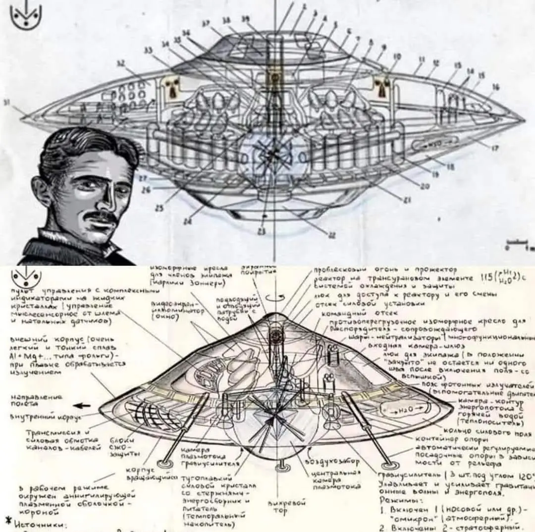 Wizjonerski statek latający Nikoli Tesli ❤️🦋❤️ Nikola Tesla, słynny wynalazca i inżynier elektryk, był znany ze swoich przełomowych prac w dziedzinie elektromagnetyzmu i bezprzewodowej transmisji energii. Wśród jego wielu wizjonerskich pomysłów znajdowała się unikalna koncepcja latającego statku, który często określał mianem 