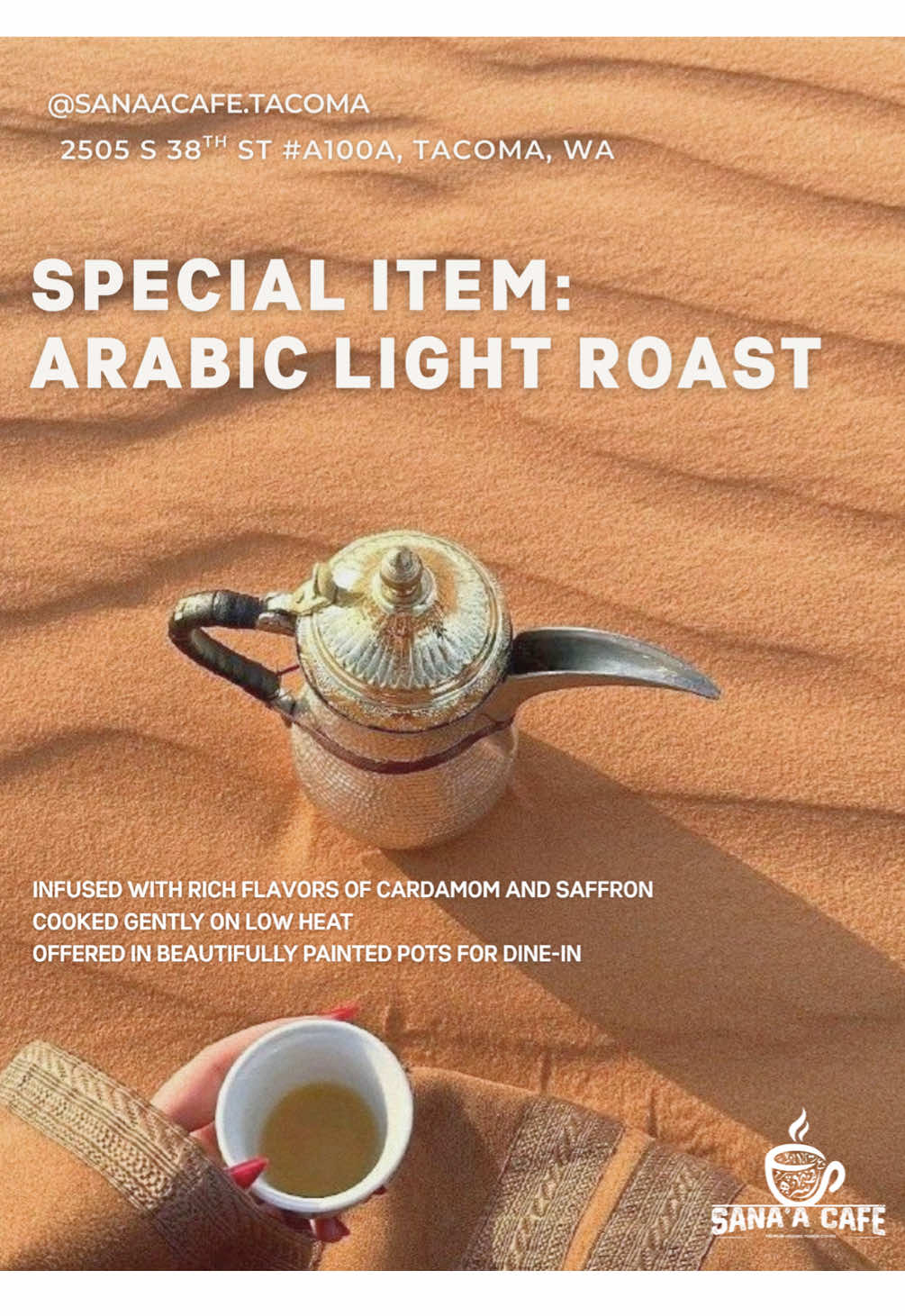 Golden hues, fragrant cardamom, a whisper of saffron… ✨☕ This is Arabic light roast coffee — smooth, spiced, and brewed with tradition. Taste culture in each sip! 📍 Soft opening — August 21, 2025 2505 S 38th St #A100A, Tacoma, WA - #yemenicoffee #cafevibes #hiddengems #seattlefoodie 