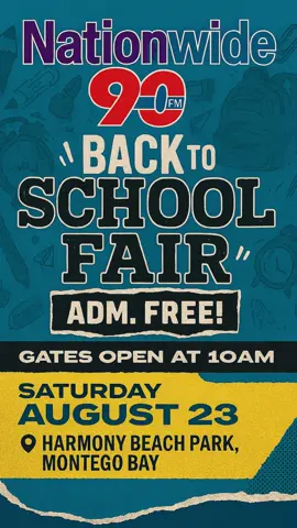 The Nationwide 90FM Back to School Fair is coming to Harmony Beach Park, Montego Bay on Saturday, August 23!  ✅ FREE Admission ✅ Gates open at 10AM Get ready for a fun-filled day to kickstart the school year right, you don’t want to miss it! #BackToSchool #Nationwide90FM #MontegoBay #FreeEvent #SchoolReady 