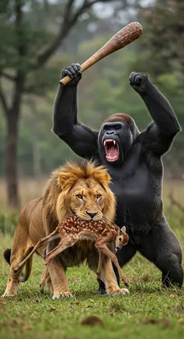 Lion vs Gorilla: The Shocking Rescue You Didn’t See Coming #gorillavslion #babydeerrescue #predatorvsprotector #lionattackstopped #unexpectedanimalrescue