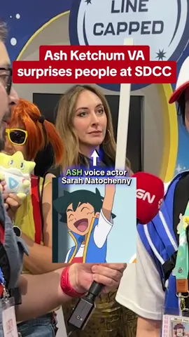 Ash Ketchum voice actor Sarah Natochenny surprises Pokémon cosplayers! #pokemon #convention #ashketchum #sarahnatochenny #cosplayers #cosplay #va #voiceactor #actor #acting #voiceacting #ign #sdcc #gaming