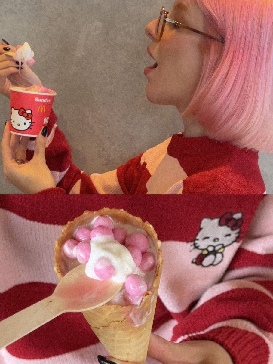 Um Sundae da Hello Kitty era o que faltava pra deixar o look da @nananaths perfeito 💕   Novas sobremesas Méqui + Hello Kitty 🎀 Já disponíveis em todos os quiosques do méqui!