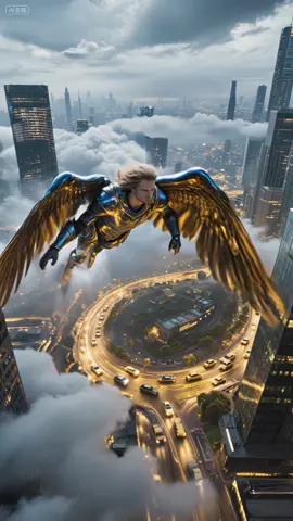 The archangel Michael fly in the city #God #angel #archangelmichael #aigenerated 