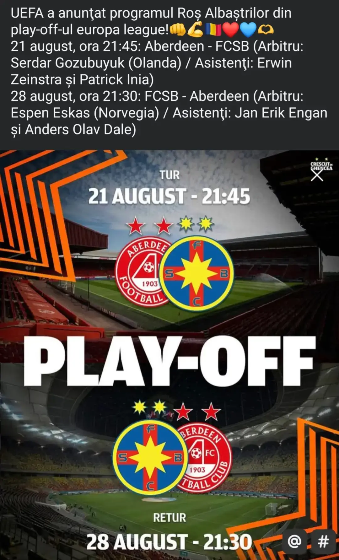 #UEL  #AberdeenFCSB  #FCSBAberdeen  #PeluzaNord1995❤️  #OIUBIREROȘALBASTRĂ❤️💙 @Laura Mica Stelistă❤💙 @Oana Gabriela @♉RYA♉ @🩷✨Criss✨🩷 @Ghita Soima @DanaStoicaFCSB❤️💙 @lesbogdan10 @Catalin Voicu❤️💙 @Aura ♡ @Adina Murariu❤️💙 @Silvia❤️💙 @Adriana Nicoleta @Adriana Ion18.06 @Gabriel Calota 