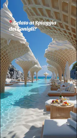 Imagine… you’re in Italy, on one of the world’s most beautiful beaches 🌊 — Spiaggia dei Conigli, Lampedusa. But instead of regular umbrellas… giant, melting gelato cones 🍨 give you shade. Luxury sunbeds, crystal-clear water, and the sweetest Mediterranean daydream. Would you book the trip?