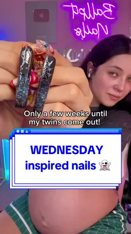 Making Wednesday-inspired nails before my twins arrive! 🕸️💅 #wednesdayaddams #nailart #nailtutorial #chromenails #wednesdaynails 