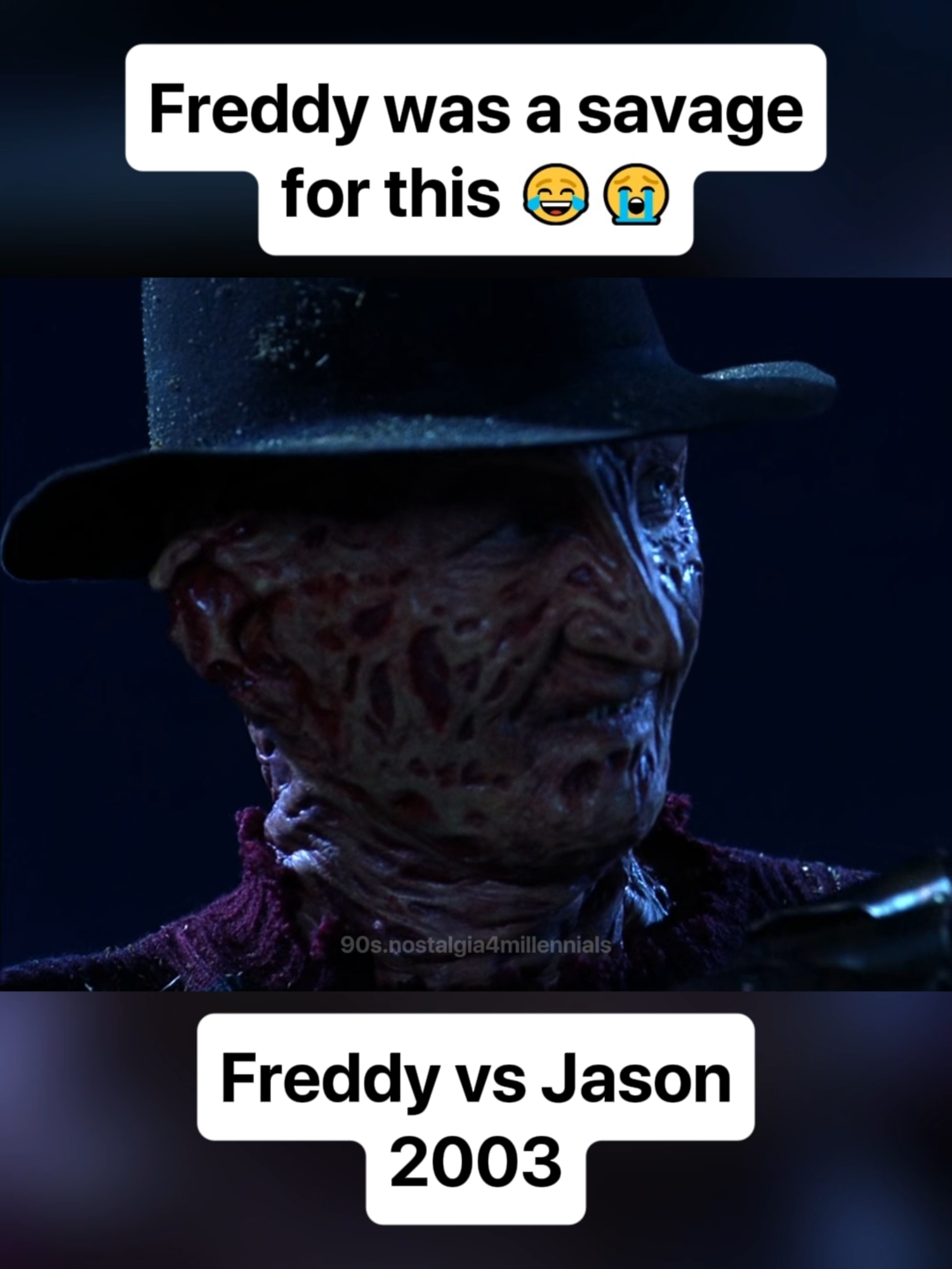 They did Kelly Rowland wrong 😂😭 In Freddy vs. Jason (2003), Freddy Krueger makes his darkly twisted return to the big screen — and his sharp tongue is just as lethal as his glove. In one of the film’s most infamous moments, after spotting Kia (played by Kelly Rowland), he smirks and delivers the chilling, taunting line: “How sweet… dark meat.” It’s pure Freddy — mixing horror with crude, unsettling humor — a reminder of why he remains one of the most disturbing yet charismatic villains in slasher history. #freddykrueger #freddyvsjason #jasonvorhees #2000shorror #slasher #slashermovies #horrormovies #kellyrowland #scarymovies #funny
