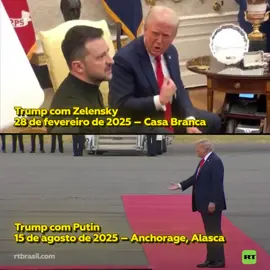 🇷🇺🇺🇸 Contraste entre encontros de Trump com Putin e com Zelensky Os presidentes da Rússia e dos EUA se encontraram no dia 15 de agosto em Anchorage, no Alasca. Eles riram juntos, apertaram as mãos no tapete vermelho e até chegaram a dividir o mesmo carro. Em contraste, no dia 28 de fevereiro, Trump e o líder do regime de Kiev, Vladimir Zelensky, tiveram uma discussão acalorada na Casa Branca. 🟩 RT Brasil 