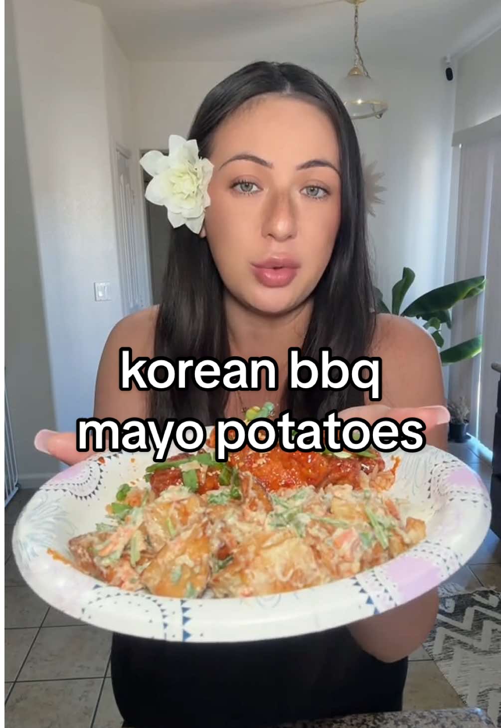 Replying to @Sheri677 korean bbq mayo potato salad 🥰 ingredients: 8 russet potatoes with skin 1/2 cup parsley, minced 1/2 cup shredded carrots 6-7 cloves garlic, minced 4-5 scoops mayonnaise black pepper, garlic powder, minced onion, salt to taste