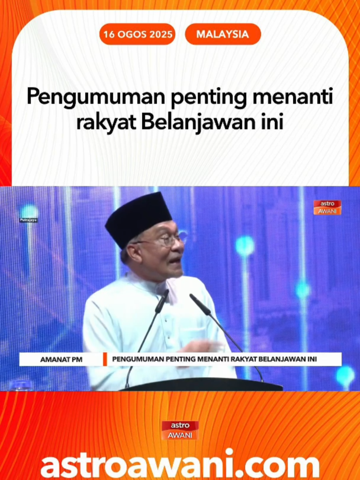 Perdana Menteri, Datuk Seri Anwar Ibrahim memberi bayangan akan membuat pengumuman yang lebuh besar dan penting pada pembentangan Belanjawan 2026 pada Oktober depan. #AWANInews