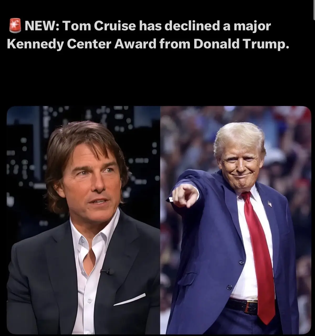Tom Cruise has declined a major Kennedy Center Award that was presented by Donald Trump. #new #like #girlwholove2gossip #tomcruise #donaldtrump 