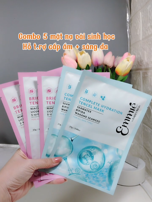 Combo 5 miếng mặt nạ vải sinh học Tencel. Hồng dưỡng sáng + xanh cấp ẩm. Phiên bản nâng cấp 25g + có định hình #matnavaisinhhoc #matnaemmie #viral @MON cherry🍒 @MON cherry🍒 @MON cherry🍒 