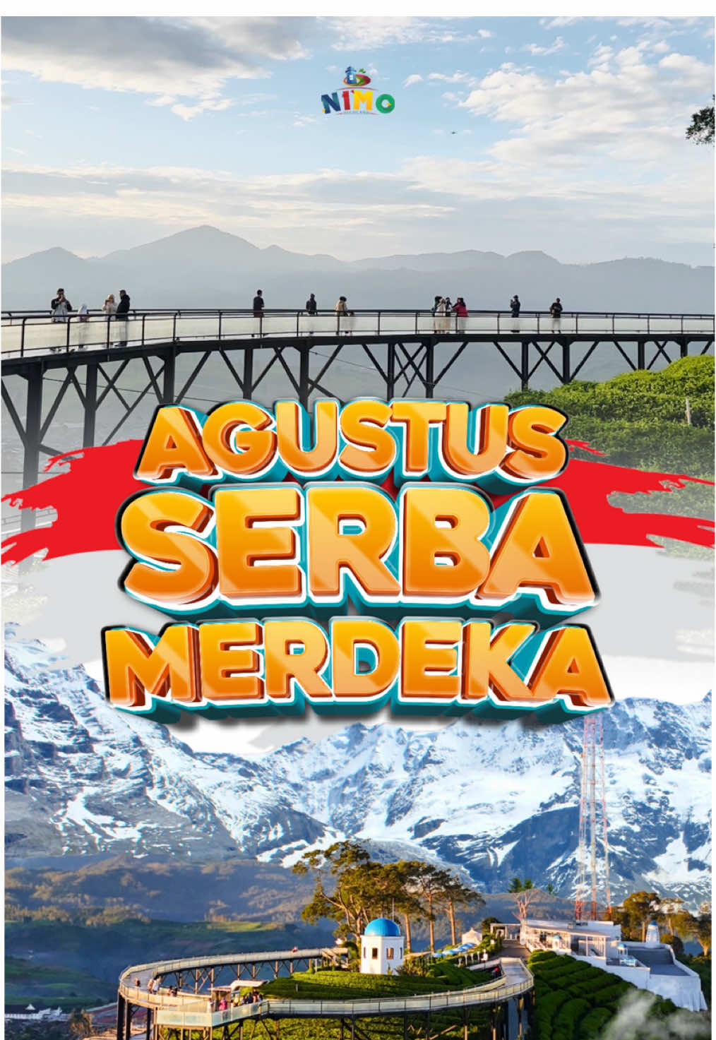 Liburan Agustus merdeka kamu di Nimo Highland!🤩 Cuma modal 60 ribuan udah bisa dapetin paket bundling Golden Sunrise yang lengkap banget mulai dari Nimo Eye, Glass Skybridge, sampe banyak wahana seru lainnya🌤🎡  Yuk atur jadwalnya sekarang, klik link di bio🙌🏻 #promoseruweekend #NimoHighland #NimoEye #fyp #nimohighlandpangalengan 