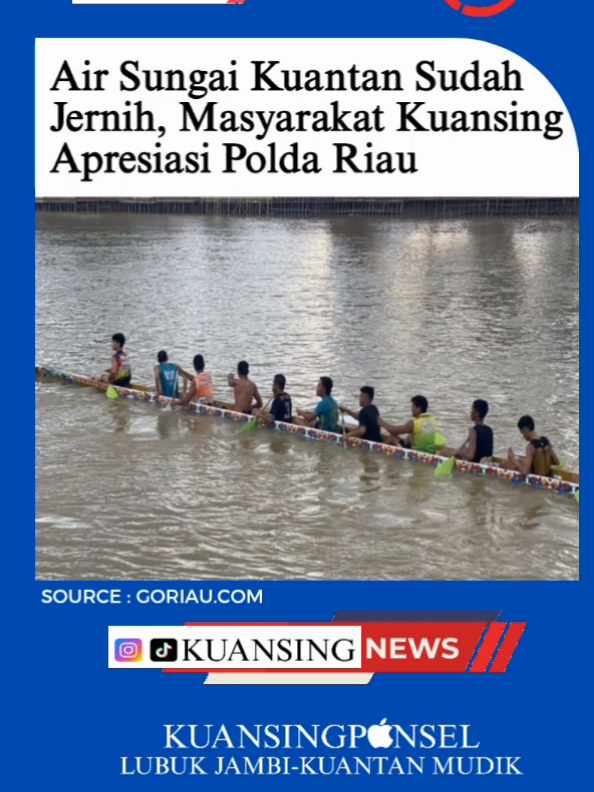 Masyarakat Kuantan Singingi (Kuansing) mengapresiasi Polda Riau dan jajarannya dalam menertibkan aktivitas tambang emas tanpa izin (PETI). Hasil dari Operasi PETI tersebut sudah dirasakan oleh masyarakat, yakni air Sungai Kuantan yang sudah jernih. 