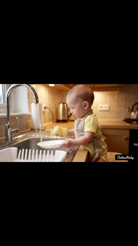 When the baby becomes the house helper… 👶💦 “Mom’s busy on TikTok, so I got this.#fyp #foryou #funny #ai #cutebaby 