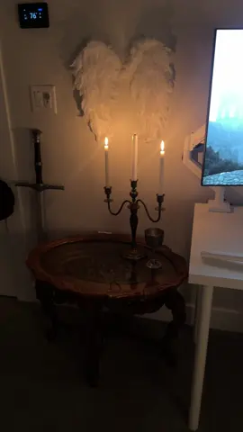 i am actually so in love with this table. omg.                                                  .                                                          .if you have any decor ideas pls lmkkk!!                                               .                                                          .#fyp #pcsetup #antique #gothic #whitesetup 