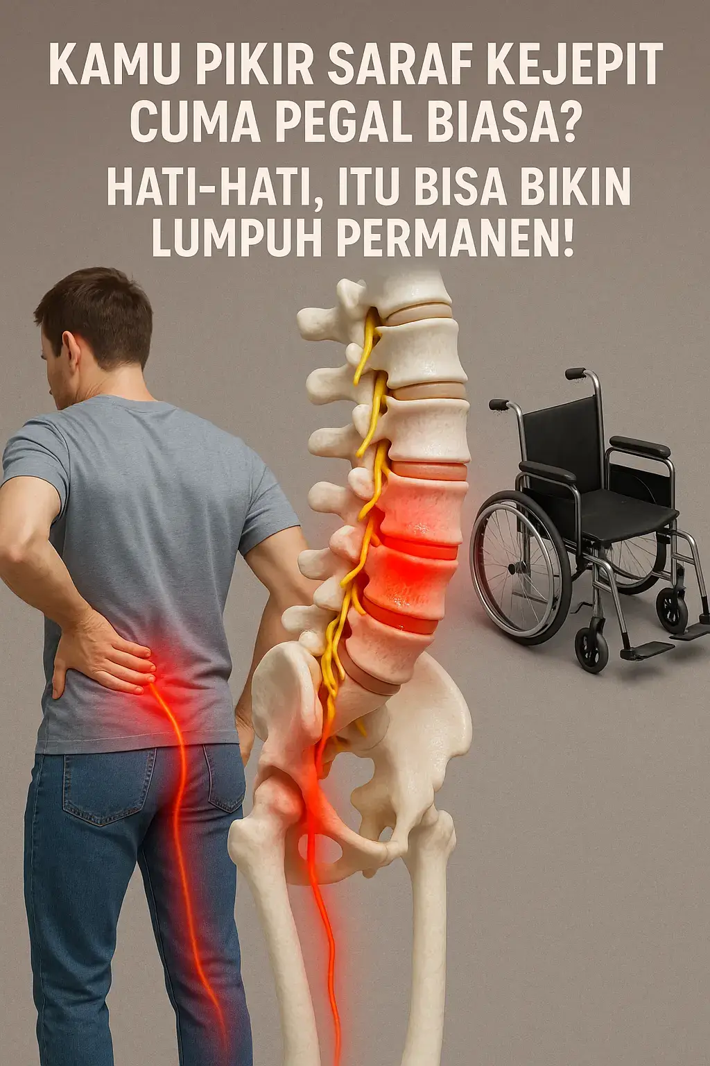 Kamu pikir saraf kejepit cuma pegal biasa?” Faktanya, SARAF KEJEPIT bisa bikin kamu lumpuh permanen kalau diabaikan! Jangan tunggu sampai harus duduk di kursi roda seumur hidup. Awalnya memang terasa seperti pegal linu biasa, tapi tahukah kamu? Saat saraf tertekan terlalu lama, suplai darah ke jaringan saraf bisa terganggu, menyebabkan kerusakan permanen. Akhirnya, bukan cuma sakit pinggang, tapi mati rasa, kelemahan otot, bahkan kelumpuhan! Kenali gejalanya: ✅ Nyeri menjalar dari pinggang ke kaki ✅ Kesemutan atau rasa terbakar ✅ Kaki terasa lemah atau berat saat melangkah Jangan biarkan rasa sakit ini mengendalikan hidupmu. Ada solusi alami tanpa operasi, tanpa obat keras! Kami punya terapi nutrisi herbal Cina yang diformulasikan untuk membantu mengurangi peradangan, melancarkan aliran darah, dan memulihkan saraf secara alami. 👉 DM/Inbox sekarang untuk konsultasi gratis & dapatkan panduan terapinya sebelum terlambat! #SarafKejepit #fyp #foryou #healthylife 