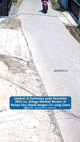 Ini Video Kejadian di Kalimulya pada Nov 2024, Pelaku Mirip dengan kejadian kemarin di Kelapa Dua Depok  • Seorang pelaku jambret terekam beraksi di wilayah Kalimulya, Cilodong, pada November 2024. Berdasarkan laporan warga yang masuk melalui DM, pelaku diduga sudah beberapa kali melakukan aksinya di sejumlah wilayah, termasuk di Kelapa Dua pada kejadian kemarin Jumat (15/8/2025) lalu, tepatnya di dekat Gang Swadaya 2. Ciri khas yang konsisten dari pelaku adalah menggunakan sepeda motor Mio merah. Modusnya, pelaku biasanya memutar balik secara tiba-tiba lalu merampas barang milik korban. Semoga informasi ini dapat meningkatkan kewaspadaan warga sekaligus menjadi perhatian pihak kepolisian agar pelaku segera ditangkap. #infodepok 