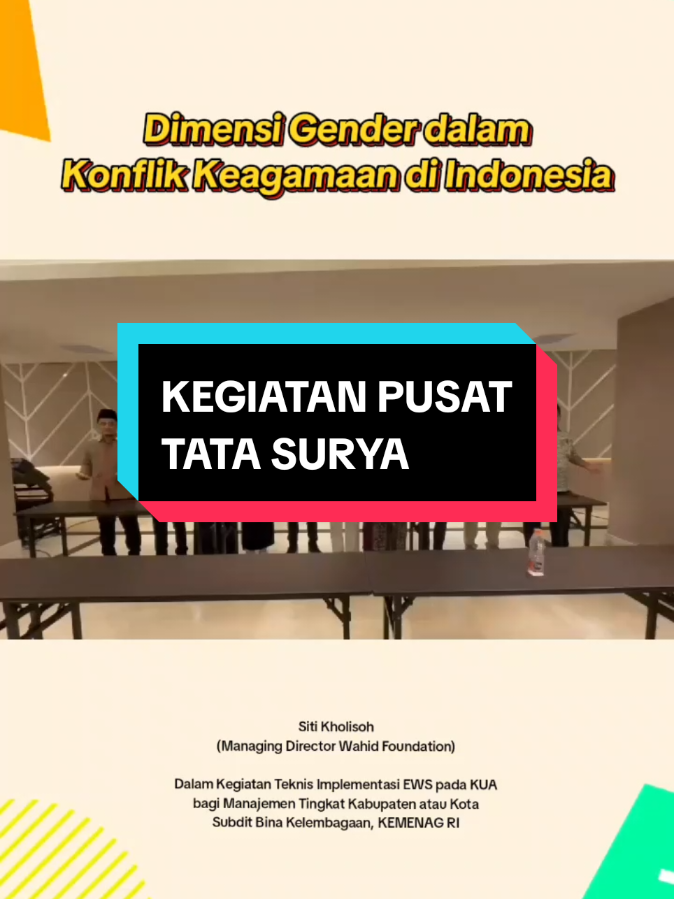 Dimensi Gender dalam Konflik Keagamaan di Indonesia Tantangan yang Dihadapi Perempuan: 1. Double diskrimination, Mengalami diskriminasi berbasis agama sekaligus berbasis gender. Kerentanan terhadap Kekerasan dan Intimidasi 2. Structural violence, aturan tidak tertulis atau kebijakan lokal membatasi mobilitas dan ekspresi keagamaan mereka. 3. Terbatasnya akses pada dukungan hukum dan psikososial pasca-konflik. Minimnya Representasi dalam Proses Pengambilan Keputusan Peluang & Modal Sosial Perempuan 1. Social bounding, Social bridging, Perempuan sering memiliki jejaring horizontal dan jejaring vertikal. 2. Kedekatan dengan Basis Keluarga dan Komunitas, Memiliki posisi strategis sebagai komunikator nilai toleransi di lingkup rumah tangga dan tetangga.  3. Social glue, lem perekat sosial—  yang bisa dimanfaatkan untuk Early Warning System (EWS) berbasis komunitas. Teknis Implementasi EWS pada KUA bagi Manajemen Tingkat Kabupaten atau Kota. Jakarta, 13-16 Agustus 2025 #bimasislam #bimas #kemenag #kemenagri #penyuluhagamaislambergerak 