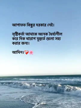 আপাতত কিছুর দরকার নেই। সৃষ্টিকর্তা আমাকে অনেক ধৈর্য্যশীল করে দিক খারাপ মূহুর্তে গুলো সহ্য করার জন্য। আমিন।❤️‍🩹🌸 #foryoupage #foryou #fypage #goviral #trending @TikTok Bangladesh 