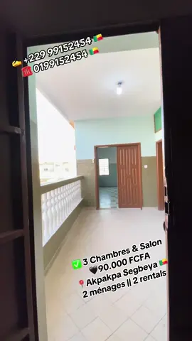 ✅ 3 Chambres & Salon 🖤90.000 FCFA  📍Akpakpa Segbeya 🇧🇯 👉 Au premier étage  👉 2 ménages seulement  👉 3 douches disponible  👉 Non loin du pavé 👉 2 portes d’entrée disponible 👉 Bien éclairé et aéré  👉 Placards disponible dans les chambres  👉 Balcon personnel disponible  👉 Accès véhicule disponible  #fyp #benintiktok🇧🇯 