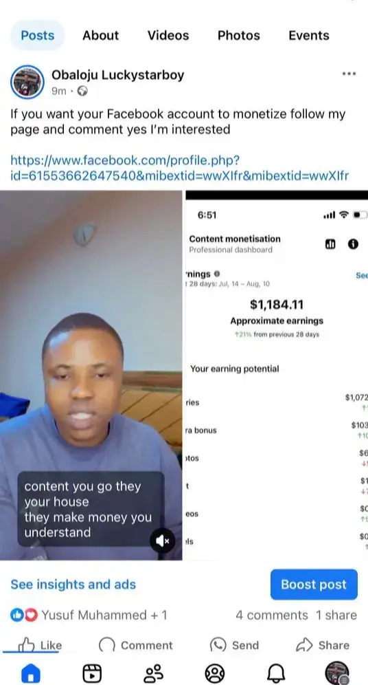 if you want your Facebook account to monetize follow my Facebook page and comment yes I'm interested https://www.facebook.com/share/1GBLuQGRWS/