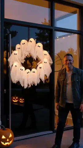 👻 Glow up your Halloween! Lit Ghosts Wreath: 12 adorable, cordless glowing ghosts! ✨ #halloweenvibes #spookyszn #ghostwreat #halloweendecor #tiktokhalloween 