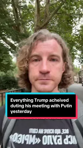 Everything Trump achieved during his meeting with Putin yesterday: 1) He’s allowed Russia to carry on waging its full-scale invasion of Ukraine. 2) He’s allowed Russia to carry on bombing Ukrainian cities which it did again overnight even as the two were meeting. 3) He’s allowed Russia to once again avoid sanctions which at this stage are the only way of actually ending the war. 4) He’s rehabilitated an actual war criminal on the international stage. #russia #donaldtrump #putin #ukrainewar #ukraine 