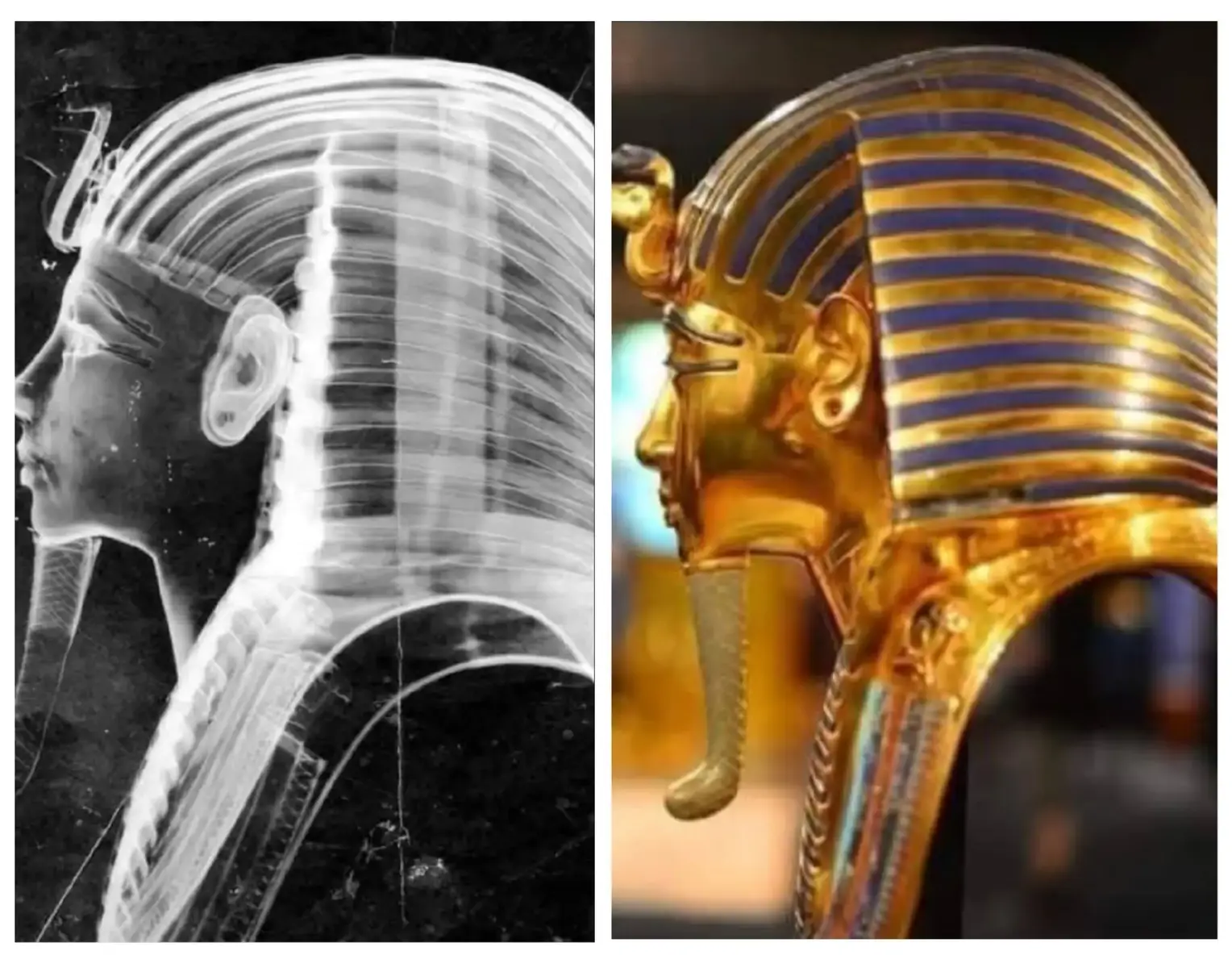 قناع الملك توت عنخ آمون °°°°°°°°°°°°°°°°°°°°°°°°°°° المتحف المصري بالقاهرة  اغلي قطعة أثرية علي وجه الأرض  ما يدعو للفخر هو أن الحضارة المصرية القديمة مميزة بشكل يفوق الخيال تفوق لا يستطيع العقل البشري استيعابه حتى يومنا هذا، رغم كل ما وصلنا إليه من تطور تكنولوجي. كنا نظن أن التقدم العلمي سيكشف لنا أسرار الحضارة المصرية القديمة... لكن العجيب أن العكس هو ما حدث! فكلما تقدمنا، كلما زادت حيرتنا أمام إنجازاتهم، وازدادت تساؤلاتنا كيف فعلوها؟ الملك الشاب توت عنخ آمون   فترة حياته   : 1343 ق.م —  1323 ق.م  فترة حكمه    : 1332 ق.م — 1323 ق.م الأسرة الثامنة عشر  صعد الملك الشاب إلى العرش في سن التاسعة   على الرغم من عدم وجود إنجازات مميزه له كحاكم إلا أن يعتبر الملك توت عنخ آمون أشهر فرعون لدى جميع العالم في وقتنا هذا ويرجع السبب فى هذا على إكشاف مقبرته سليمة تقريبا ، التى تحتوى على الكثير من الكنوز   كان عمر توت عنخ آمون عندما مات حوالي عشرين عاما  كيف مات توت عنخ آمون ؟  كشفت الأبحاث الحديثة أنه توفي بسبب تسمم الدم الناجم عن جرح مفتوح في فخذه الأيسر. ربما كان سبب الجرح هو سقوطه من على حصانه. ★ قناع توت عنخ آمون  هو قطعة أثرية مذهلة مصنوع من الذهب والأحجار الكريمة واللازورد  وهو واحد من أبرز الاكتشافات التي تم العثور عليها في مقبرة الملك توت عنخ آمون في وادي الملوك بالأقصر في عام 1922 من قبل العالم البريطاني هوارد كارتر يعتبر قناع توت عنخ آمون من أبرز أعمال الفن المصري القديم حيث يتميز بتفاصيل دقيقة وتصميمات مذهلة. يتكون القناع من قطعة واحدة من الذهب الخالص،  وهو يزن حوالي 11 كيلوغرامًا ( 24) رطلاً  ويبلغ طوله 54 سنتيمترًا ( 21) بوصة  يتميز التصميم بمظهر وجه مصري مثالي، حيث يتناسب القناع مع الأسطورة المصرية لجمال ورفاهية الملك. تمثل الأحجار الكريمة المستخدمة في القناع، مثل اللازورد والعقيق والفيروز، رمزية مهمة في الفن الفرعوني، حيث كانت ترمز إلى السمو والقوة والخلود. يعتقد أن توت عنخ آمون كان يرتدي القناع أثناء مراسم الدفن لتأمين روحه في رحلته إلى العالم الآخر وضمان حمايته وفخره في الحياة الآخرة. ★ دهب صافي وزنه 11 كيلو جرام تقدر قيمته ب 10 مليون دولار .. عندما تم ارسال قناع الملك توت عنخ آمون ليعرض في لندن لأول مرة عام 1975 تم التأمين عليه بقيمة 55 مليون دولار وهي أكبر قيمة لعملية تأمين في التاريخ. وتم سفر القناع تحت حراسة مشددة على متن إحدى طائرات القوات الجوية الملكية البريطانية ووضع في صندوق مصفح مخصوص بحيث أنه حتى لو سقطت الطائرة في البحر يظل القناع سليما