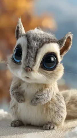 Baby flying squirrel ✨🐿️ Perched on a mossy tree branch in a magical twilight forest, its ultra-fluffy fur glowing softly in the golden light. Oversized bright blue eyes sparkle with curiosity, tiny ears twitch, and its delicate gliding membrane is tucked close — pure fairytale cuteness in one tiny package 🌟💙 #fluffyfriends #cute #cuteanimals #skyglider #forestmagic
