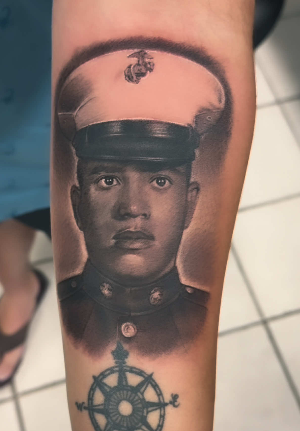 Memorial military Portrait of my clients father. Passed earlier this year. I’m happy I could do this for him and his family. RIP 🙏🏼 #jameshannatattoos #tattoos #portrait #tattoo #sacramentotattooartist 