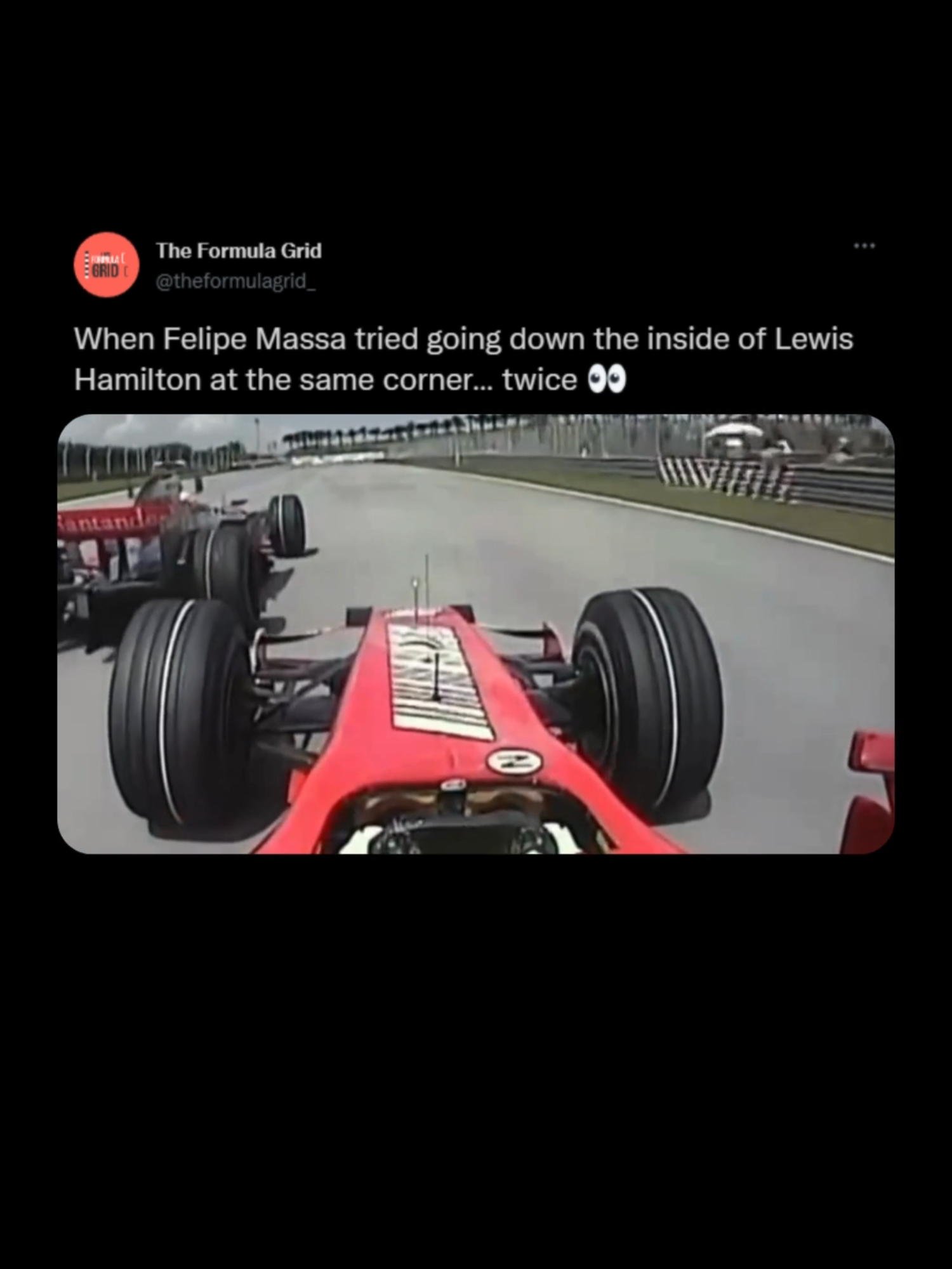 When Felipe Massa tried going down the inside of Lewis Hamilton at the same corner... twice 👀 At the 2007 Malaysian GP, Felipe Massa started on pole but lost positions to both McLarens at the start. ⚠️ He then began clawing his way back, looking to make early moves on Lewis Hamilton, repeatedly attacking the inside of Turn 4. On lap three, Massa got alongside Hamilton into Langkawi, but a flash of oversteer saw him slither wide, letting Hamilton slip back ahead. Raikkonen glanced at his teammate but wisely held back. 😬 Massa tried the same move again on lap five after Hamilton struggled to get the power down exiting the previous turn. He managed to get past Hamilton briefly, but overshot the corner and ran off the circuit, dropping back to fifth behind Raikkonen and Nick Heidfeld. 📉 ▀▄▀▄▀▄▀▄▀▄▀▄▀▄▀▄▀▄ #Formula1 #F1 #LewisHamilton #FelipeMassa#McLaren #Ferrari #Motorsport #Racing