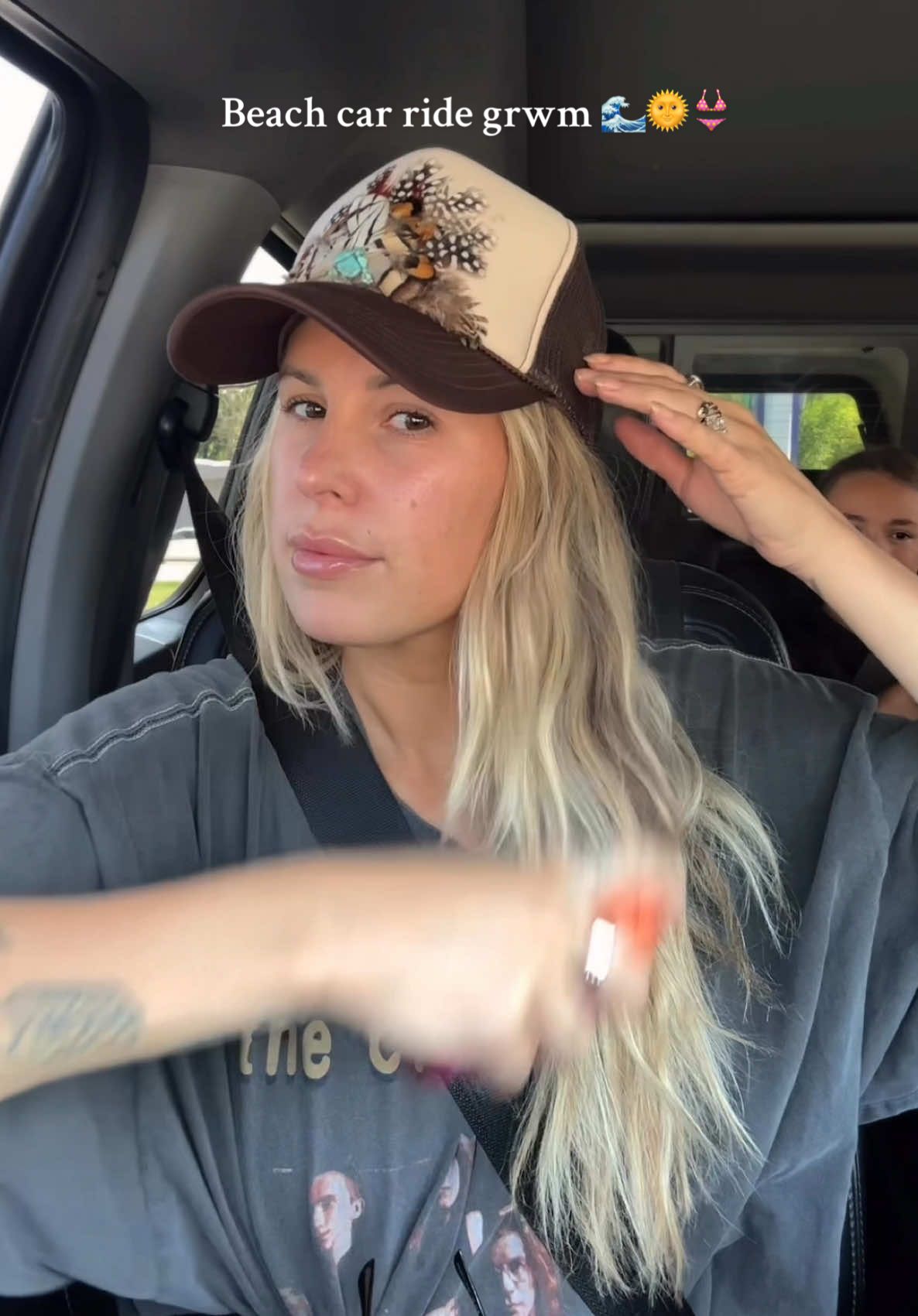 Beach car ride grwm ☀️👙🌊 #grwm #skincare @Naked Sundays @amika @Clarins USA #nomakeup 