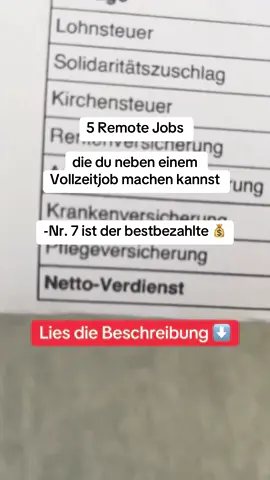 Nr. 5 ist mein Gamechancer Hier sind 5 Jobs, mit denen du ab sofort von zuhause aus starten kannst:  1.⁠ ⁠Unfragen & Produkttests (bis 100€/ Tag) ⁠➡️ z.B. swagbucks.de, trendtest.de 2.⁠ ⁠Texterin/ Korrektorat (✒️ bis 120€/ Tag) ➡️ content.de, scribbr.de 3.⁠ ⁠Virtuelle assistenz (💻 bis 150€/ Tag) ➡️ fiverr.de, freelance.de  4.⁠ ⁠Reels für andere erstellen (🎥 bis 200€/ Tag) ⁠➡️ Ideal für Coaches und Dienstleister  5.⁠ ⁠Broker Affiliate Marketing (🚀 bis 1.800€/ Tag möglich) ➡️ Mein persönlicher gamechanger  🩷 90% fertiges System  🩷 kein eigenes Produkt  🩷 4-stelligen Provisionen möglich  🩷 super easy auch für Anfängerinnen  Was wäre wenn du in 3 Monaten nicht mehr über Rechnungen nachdenkst - sondern über dein nächstes Ziel? 👉🏽 Schreib ,,INFO“ in die Kommentare, wenn du wissen willst, mit welchem System ich gestartet bin (und warum ich es jedem empfehle, der wirklich loslegen will) #nebenverdienst #zusatzeinkommen #nebenjob #mamabusiness #gehaltserhöhung #onlineselbstständig #mehrzeitfürdiefamilie❤️ 