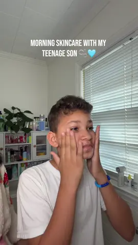 Morning skin care with my teenage son 💙 @byoma creamy jelly cleanser,  @cocokind calming, magnesium mist @Vanicream™ Sensitive Skin Care SPF moisturizer  #skincareforteens ##skincare ##skincareroutine 