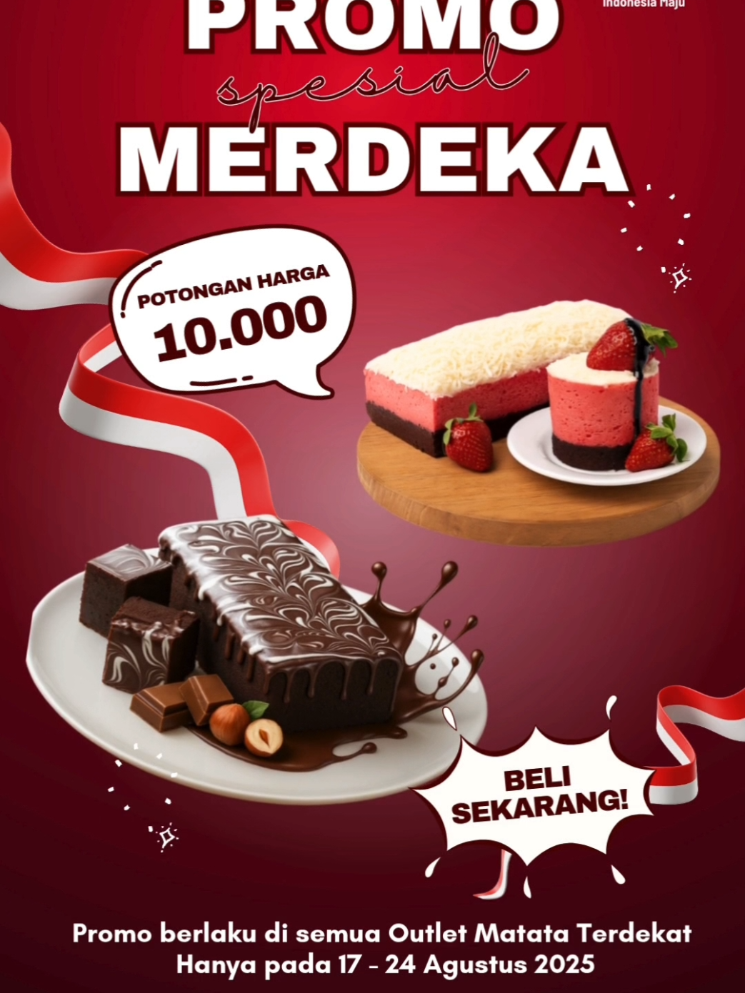 PROMO SPECIAL MERDEKA 🇮🇩 Mulai tanggal 17 - 25 Agustus 2025 saja rekk 😍 Yukk ramaikan promonya ‼️🙌 ##brownieskukus #kulinergresik #jajananviral #matatabrownieskukus #fyp 