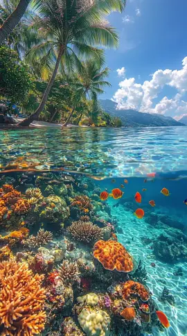 🌴✨ Half above, half below paradise looks even better underwater 🐠💦 Who’s ready to dive in? 🌊😍 #ParadiseVibes #UnderwaterWorld #TropicalEscape #NatureGoals #OceanMagic