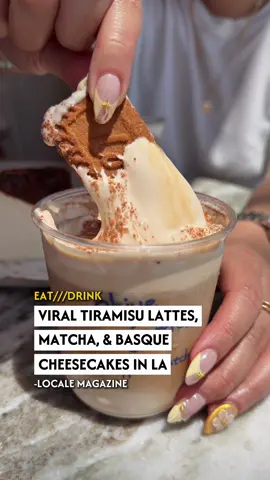 C A F É /// your way into Melrose magic at @oliveandjamescafetea 🍵🍰 Tiramisu latte + matcha topped with cream and a whole Biscoff cookie, dreamy blue coconut matcha, nutty hojicha, and the creamiest Basque cheesecake baked fresh daily. 🎥 by : @_withdiane 