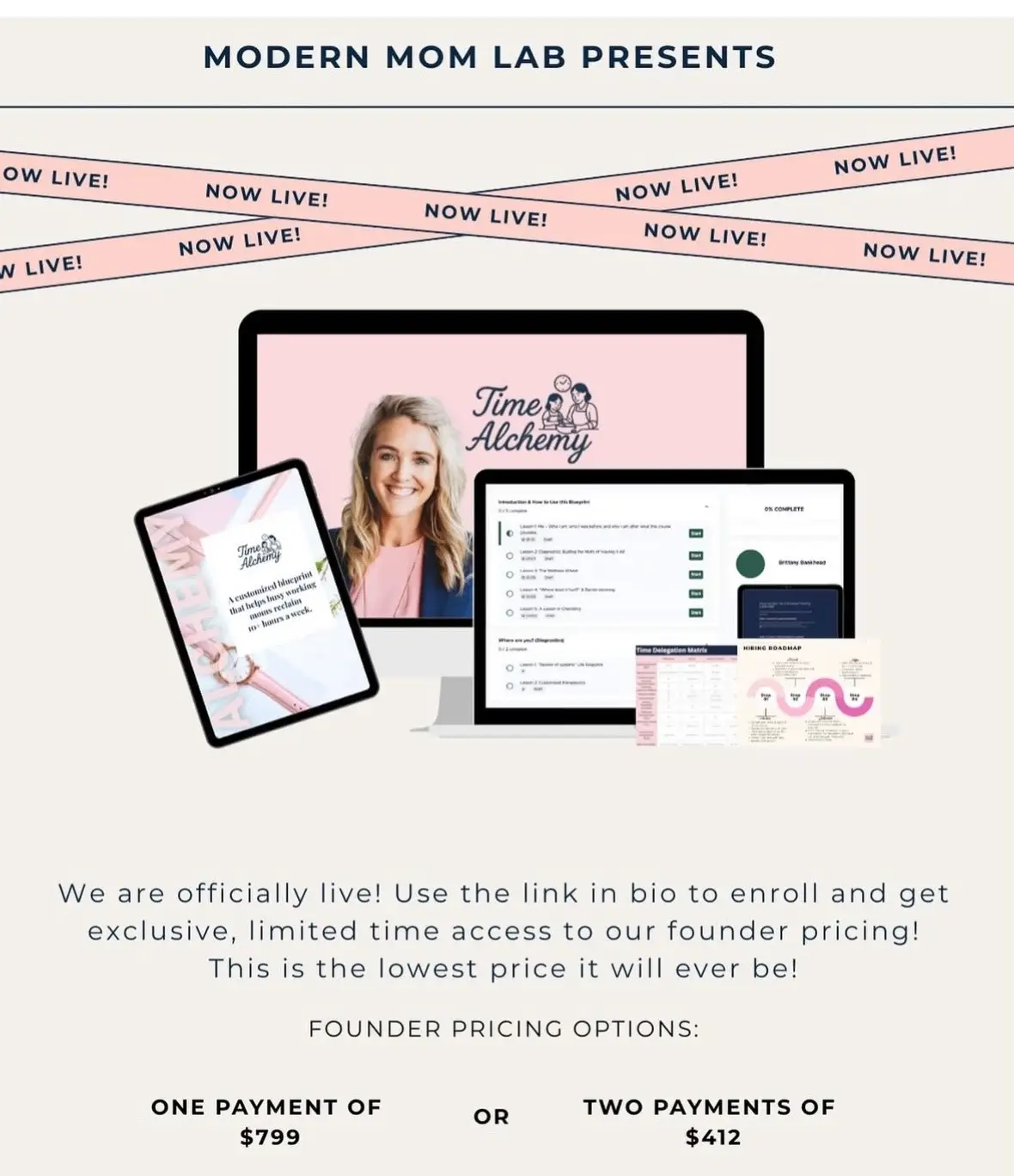 Time Alchemy is officially LIVE! 🕰️ BONUS for enrolling now is a HUGE price cut for The Grid (a curated platform to find a family virtual assistant) ☺️ AND…. Our 1st 5 to purchase Time Alchemy get a special 1:1 strategy session with our founder Dr. Brittany Bankhead 🥰🥰🥰 Snag the launch founder’s pricing while it lasts + start taking your time back.  Link for more info and to purchase in bio!  #timealchemy #modernmomlab #workingmom #time #modernmom 