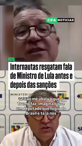 Internautas resgataram entrevista do Ministro Alexandre Padilha antes e depois das sanções aplicadas pelos Estados Unidos contra sua esposa e filha. Padilha só não teve visto revogado porque o dele havia expirado em 2024. Antes dos vistos serem revogados, Padilha disse em entrevista que as sanções do presidente Donald Trump não o abalavam em nada, muito menos as ações do clã bolsonaro. Após a esposa e a filha terem os vistos revogados, o ministro chamou de 'covarde' a atitude do governo do Estados Unidos e culpou a família Bolsonaro pela ofensiva americana. 