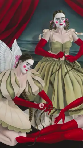 Jeanine Brito’s (@jeaninebrito) ‘The Grumpy Girls’ is a surreal, technicolor self-portrait series exploring feminine sacrifice, desire, and the uneasy labor of womanhood through four archetypal figures. Drawing from mid-century films like The Red Shoes and Tales of Hoffman, Brito stages a fragmented, abstract narrative where grumpy heroines braid hair, spill blood, and prepare scenes in a theater of beauty, gore, and reluctant duty. Costuming, opera gloves, and references to meat as a metaphor for the body intertwine with themes of motherhood, vanity, and identity, creating a layered performance that’s equal parts vulnerable, defiant, and wryly self-aware. #art #artist 