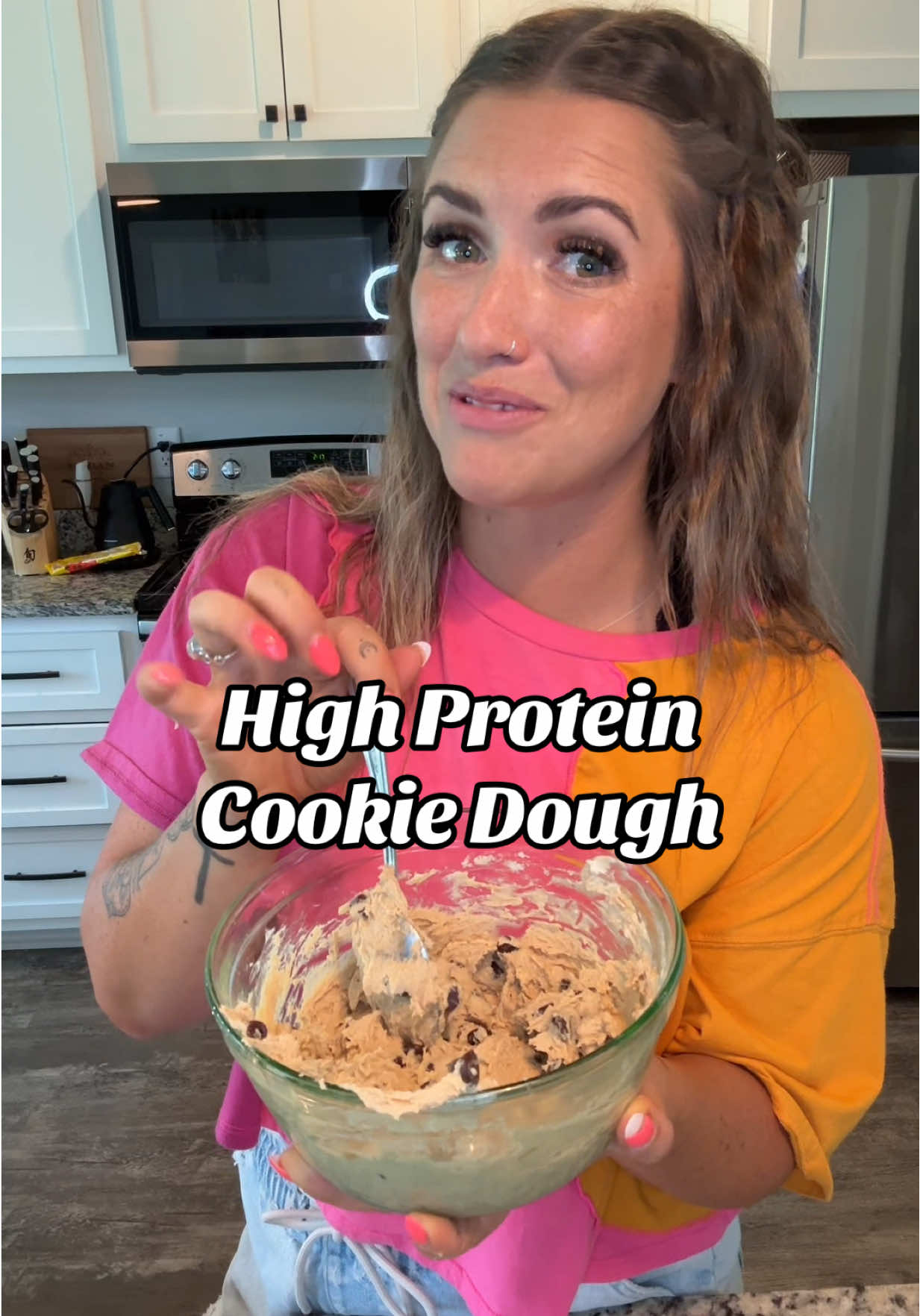 High protein cookie dough! Takes five minutes to make and has 20g of protein ! Recipe: 1/2 cup flour (your choice) 1 serving protein powder  I tablespoon peanut butter Milk- stair in until texture is right ##highprotein##healthyliving##weightloss##healthyrecipes##cookiedough