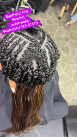Sewing hair extensions synthetic hair #fupシ #worcesterma #hairextensions 