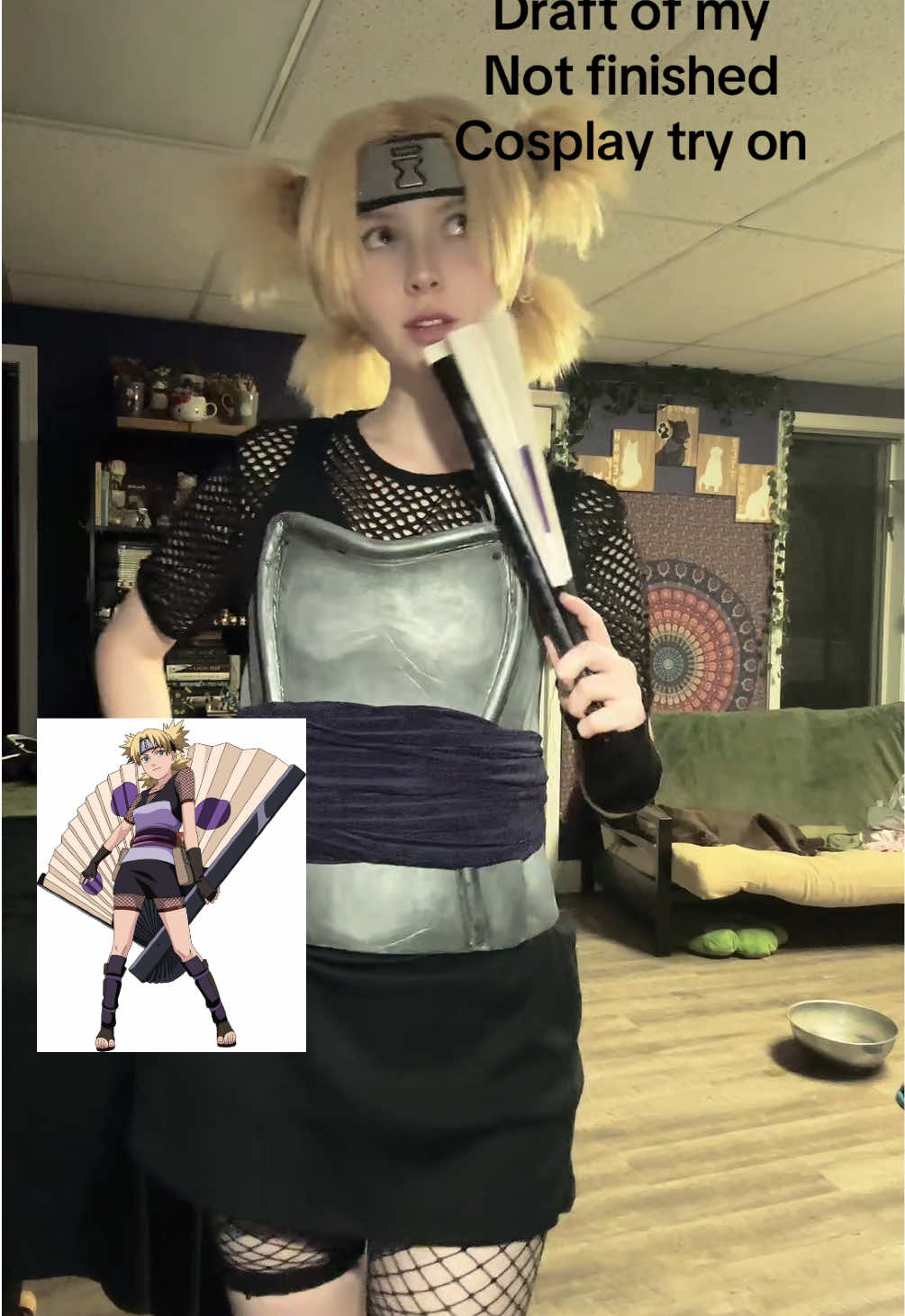 My dream cosplay is nearing completion!!! I’ve crafted everything seen so far other than the headband and mesh top. You guys will see the completed look in October, but I’m also going to be Temari at collect-A-Con in a week just a different outfit of hers! 