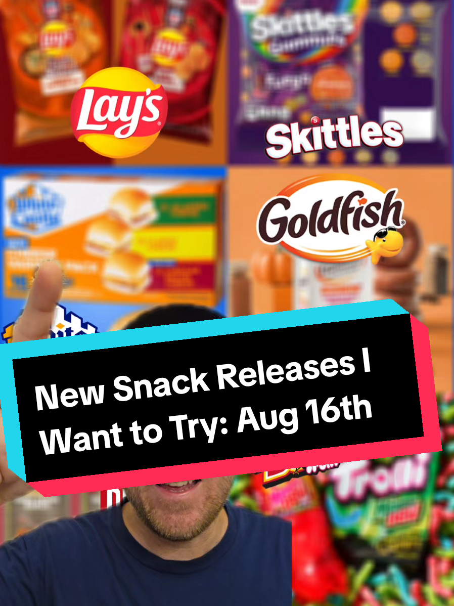 It's been a week since my last snack update so this is a good one with chips, burgers, candy, and crackers! First up are two new Lay's flavors for the start of the NFL season with Frank's Red Hot Sauce and Buffalo Dip that are arriving in stores this month. White Castle has a new frozen cheeseburger with bacon in the cheese which is arriving at Walmart while Skittles is about to drop new Fuego Gummies. Goldfish is bringing their Dunkin' grahams back and Pringles has a Ghost Pepper Ranch flavor at Kroger and Kroger owned chains. Last up is a new collab I cannot wait for - the Mountain Dew flavored Trolli gummy crawlers and the Trolli flavored Mountain Dew arriving in September. Which of these do you want to try? . . . . #snacks #snack #mountaidew #skittles #snacking 