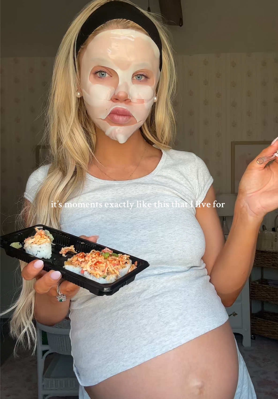 Face: marinating, Nursery: finished, Husband: cooking, Belly: happy #grwm 